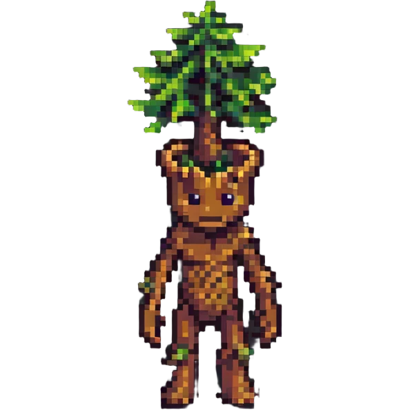 Groot tree character with simple pixelated design emoji