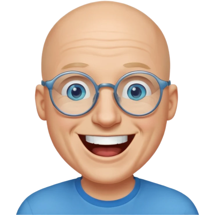 bald man with blue eyes and eye glasses laughing uncontrollably emoji