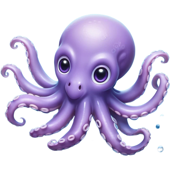 Meme-Worthy Floating Baby Octopus Portrait Emoji, Drifting gracefully in the water with soft, curled tentacles and a dreamy, weightless posture, showcasing a smooth, rounded light blue-purple body with mesmerizingly large, gentle eyes gazing into the abyss, Simplified yet poetically expressive features, highly detailed, glowing with a soft, celestial marine glow, high shine, quiet and mystical, stylized with an air of deep-sea serenity, soft glowing outline, capturing the essence of a tiny, peaceful cephalopod floating endlessly in the infinite beauty of the ocean depths! emoji