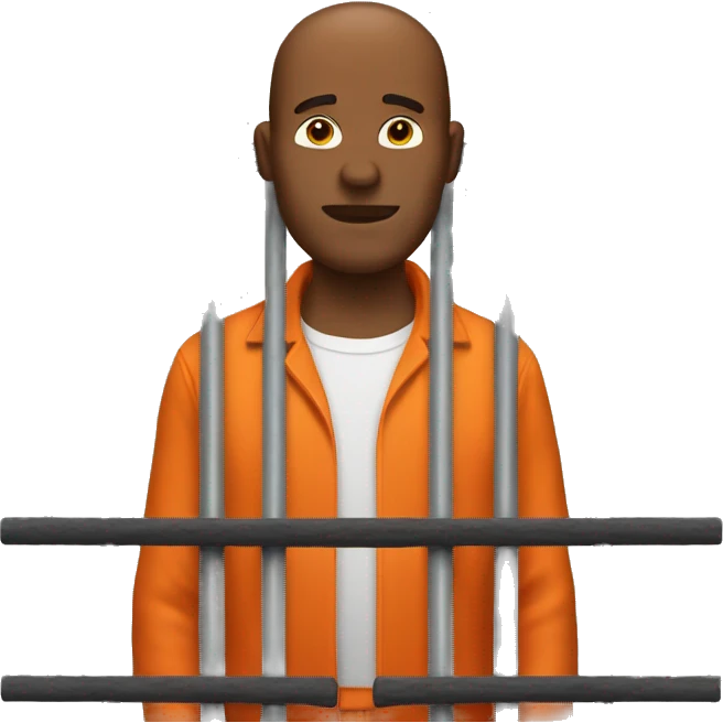 man in orange jumpsuit holding bars in front of him emoji