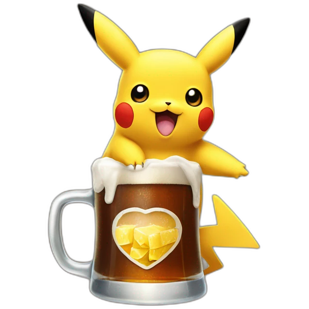 Pikachu boit une bière emoji