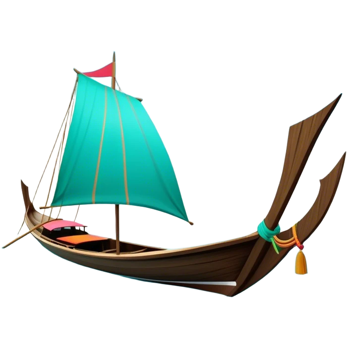 ​Cinematic Realistic Authentic Thai Longtail Boat, depicted as a traditional wooden longtail boat with a sleek, elongated hull and a brightly painted canopy, its long tail fin cutting gracefully through turquoise waters under a clear tropical sky, rendered with vibrant textures and dynamic natural lighting that captures its rustic charm and cultural heritage, emoji