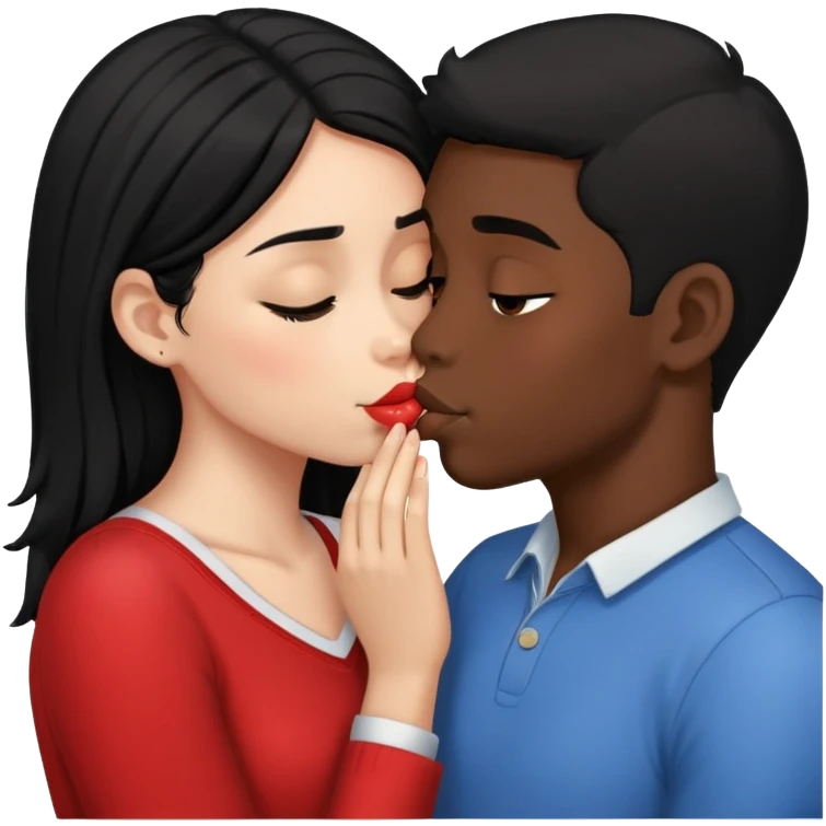 Black haired dark skinned boy kissing a black haired light skinned girl emoji