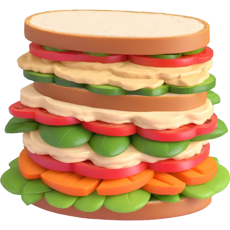 veggie and hummus sandwich, clear layers of vegetables and hummus emoji