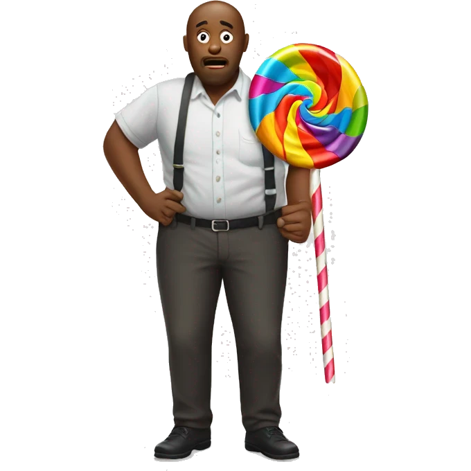 man failing to eat enormous lollipop emoji