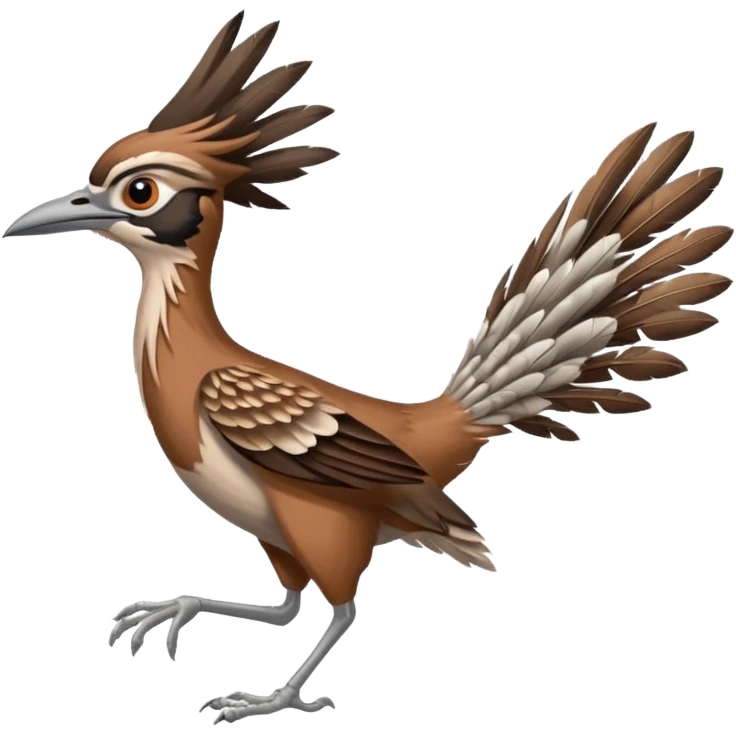 realistic roadrunner bird emoji, running with long feathered tail pointed down and back, actual colors emoji