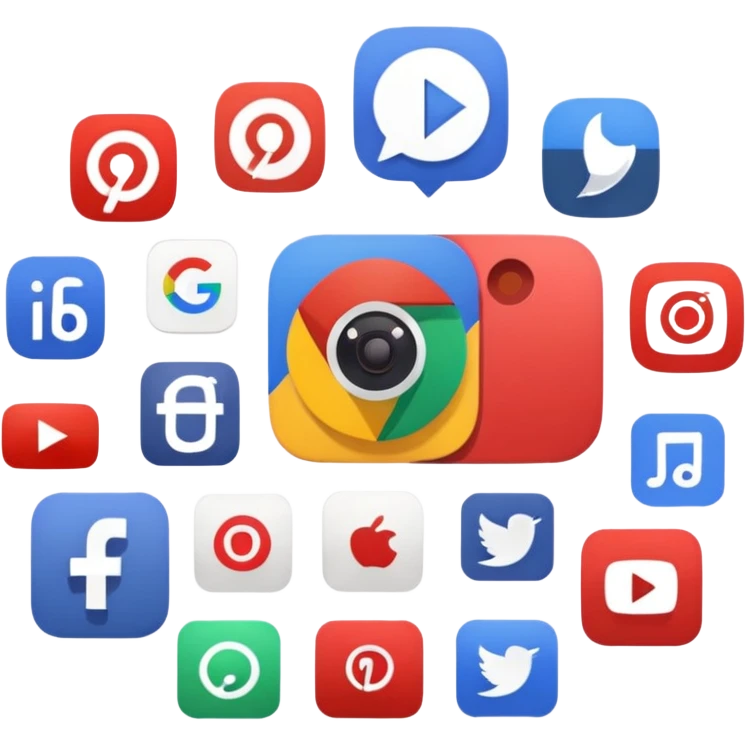 Make a image of Google app logo in the middle while other apps like Youtube, Netflix, TikTok, Instragram, And Facebook is circling it. Don't add date or time please emoji