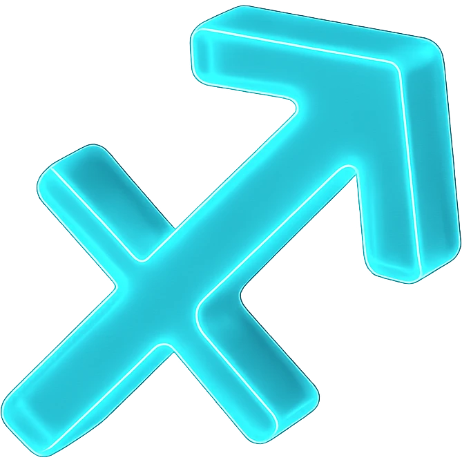 "A minimalistic glowing zodiac symbol ♐, centered on a dark cosmic background, symbol color #00d9ff, clean design, modern and luminous" emoji