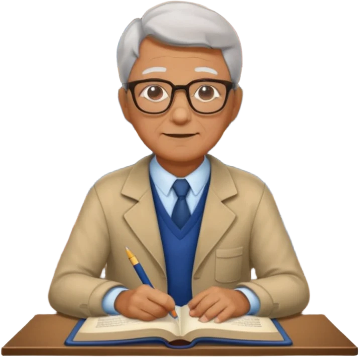 old male Librarian in foreign countries with glasses and librarian uniform sitting in library emoji