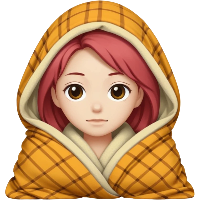 Kaoruko chilling on mobile cover in blanket emoji
