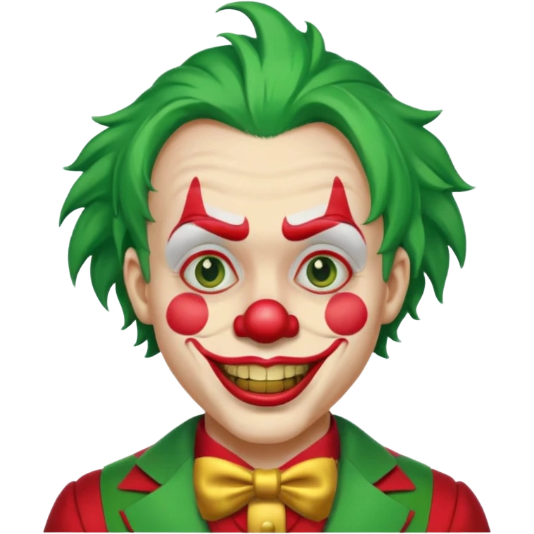 criar palhaço com cabelo verde dentes de ouro, terno vermelho emoji