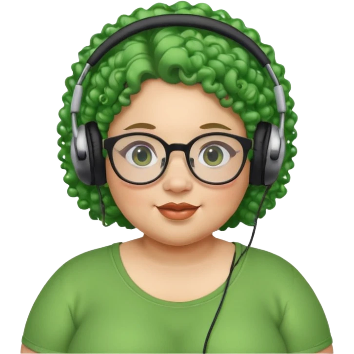  headphone wearing and glassess and green curly haired fat girl earrings emoji
