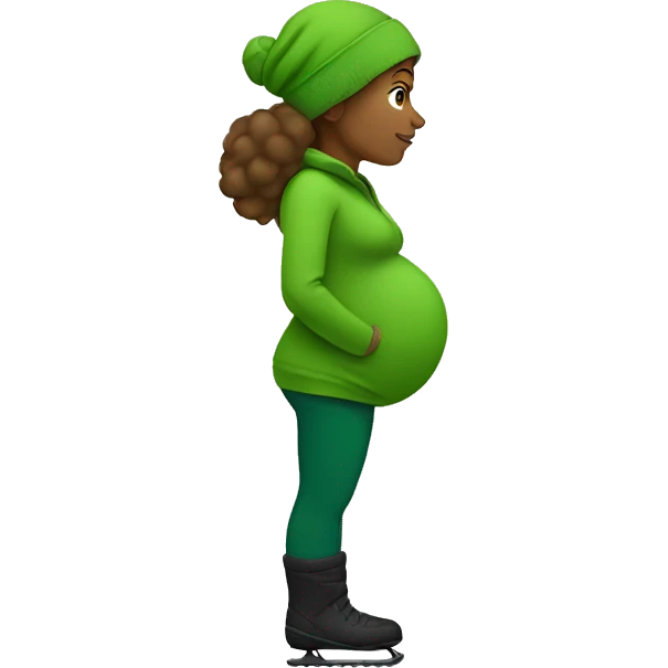 Pregnant woman dressed in green side profile white ski.  emoji