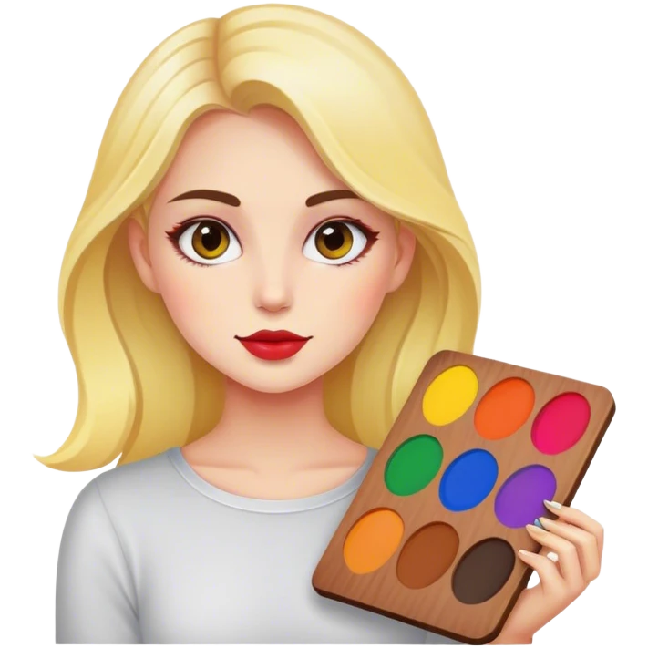 designer girl with a palette colours or a computer in design program or a pen emoji