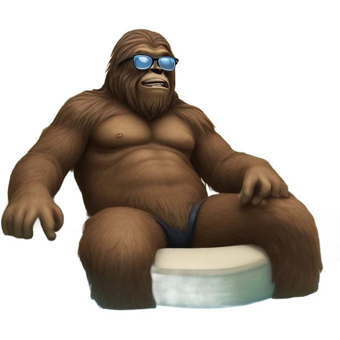 Sasquatch lounging in pool wearing glasses  emoji
