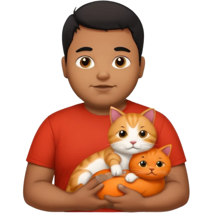 Indian black chubby guy with black hair in red t-shit with orange cat emoji