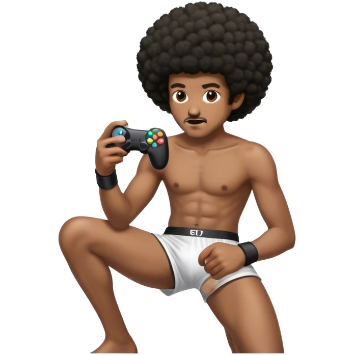 guy with afro wearing boxers playing video games emoji