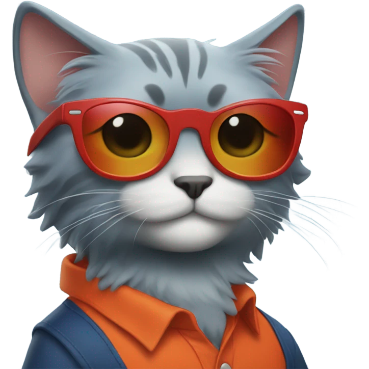 Cat with sunglasses and orange hair and black hair with blue hair and a red shirt  emoji