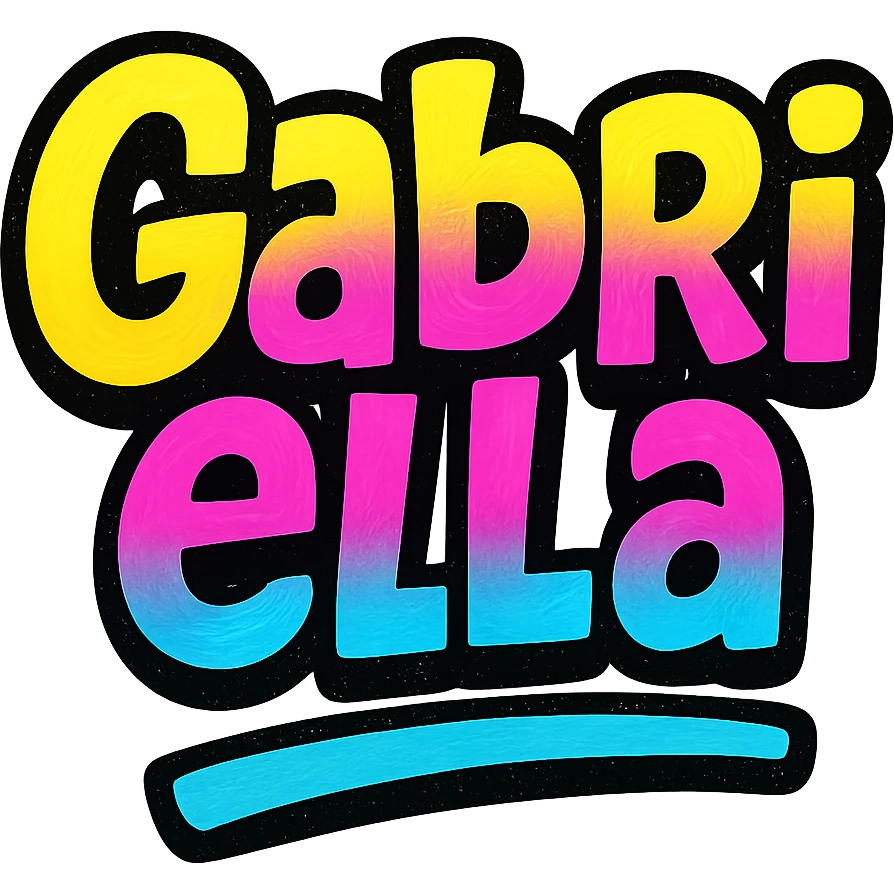 Gabriella name in modern colorful gradient font with dark outline, dynamic slanted or partial underline, in the style of reference patterns emoji