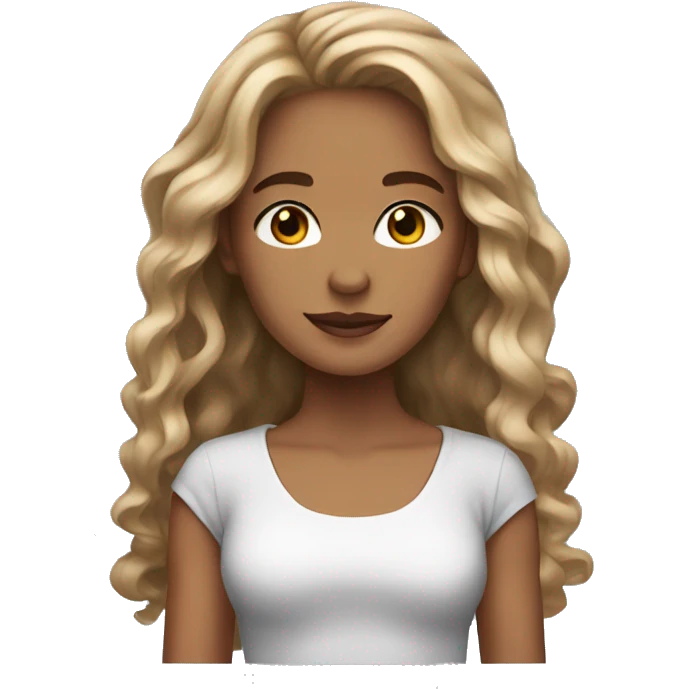 girl light tan skin with long wavy hair at the ends and brown eye emoji