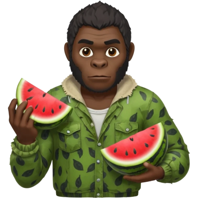 Gorilla man that is poor and has watermelon  emoji