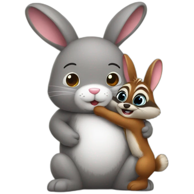 bunny in front of raccoon hug emoji