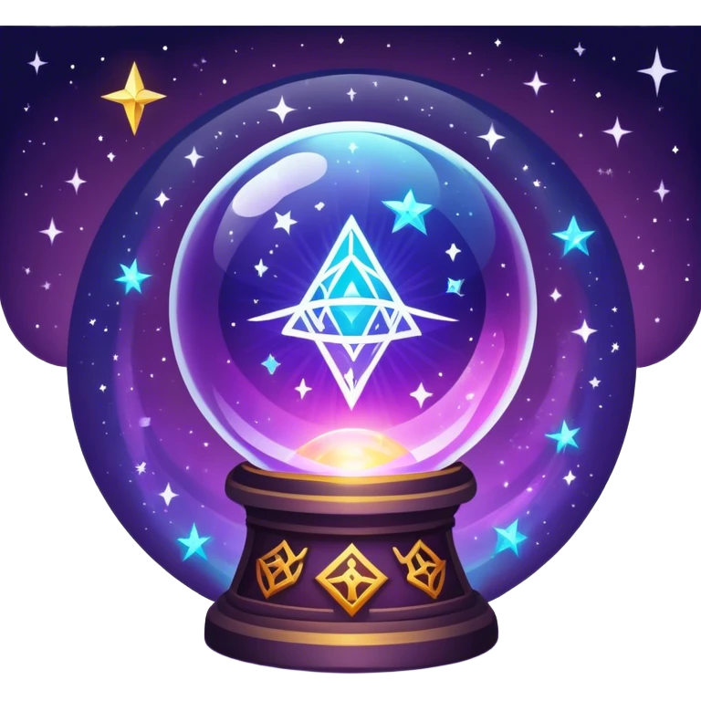 vibrant and mystical icon representing divination and esotericism. The icon should feature symbols like a crystal ball, tarot cards, or mystical runes, with glowing effects, stars, and a magical atmosphere. The design should be colorful, magical, and evoke a sense of mystery and spirituality. emoji