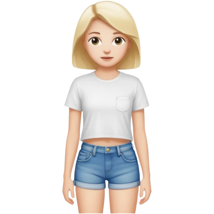 White girl wearing t shirt and shorts  emoji