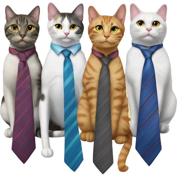5 cats wearing neckties emoji