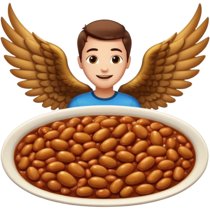 Create baked beans with wings on them with teenager boys people’s faces on them  emoji