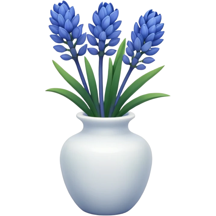 A small white ceramic vase holding a delicate blue hyacinth with soft green leaves — simple, elegant, and calming in a cozy, minimalist style. emoji