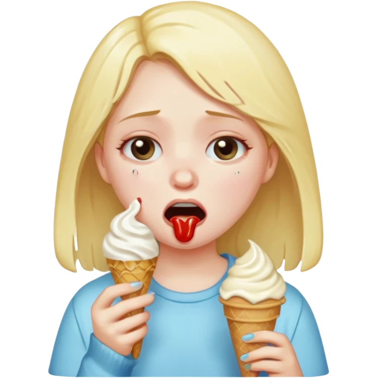 a crying girl eating ice cream after heartbreak emoji