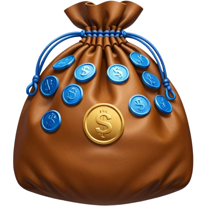 brown money bag of blue coins emoji