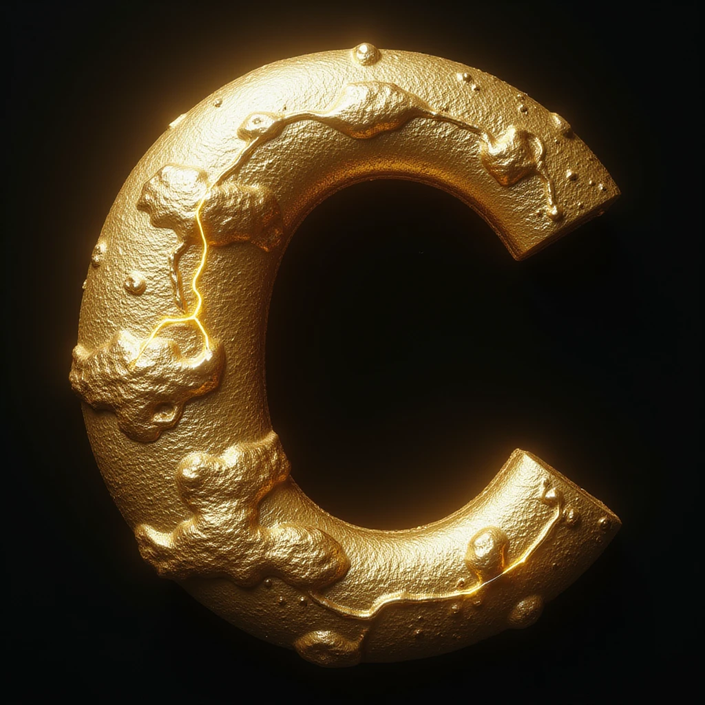 stylized letter C in gold with subtle lightning and cloud motifs on the surface, referencing the gods of Olympus and Chronos, only the letter C, no faces or objects emoji