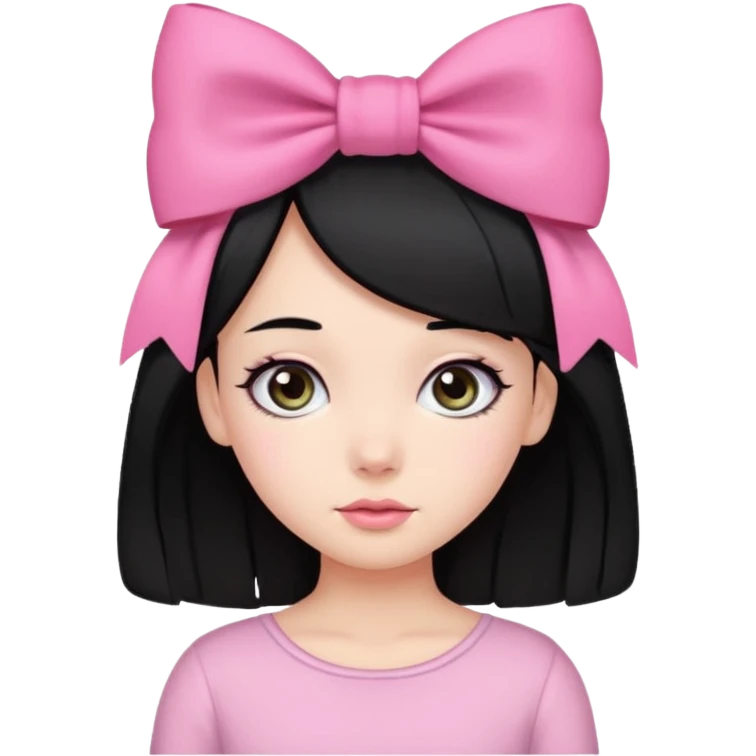 Girl with cute eyes and black hair and pink bow in her side of her hair emoji