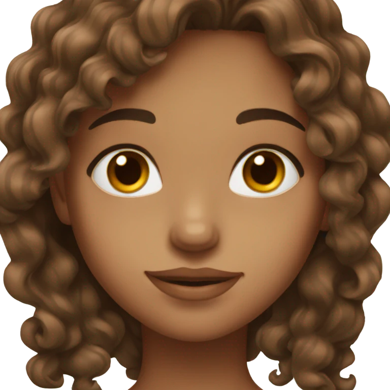 Beautiful girl with brown eyes and brown wavy hair sat in a tent  emoji
