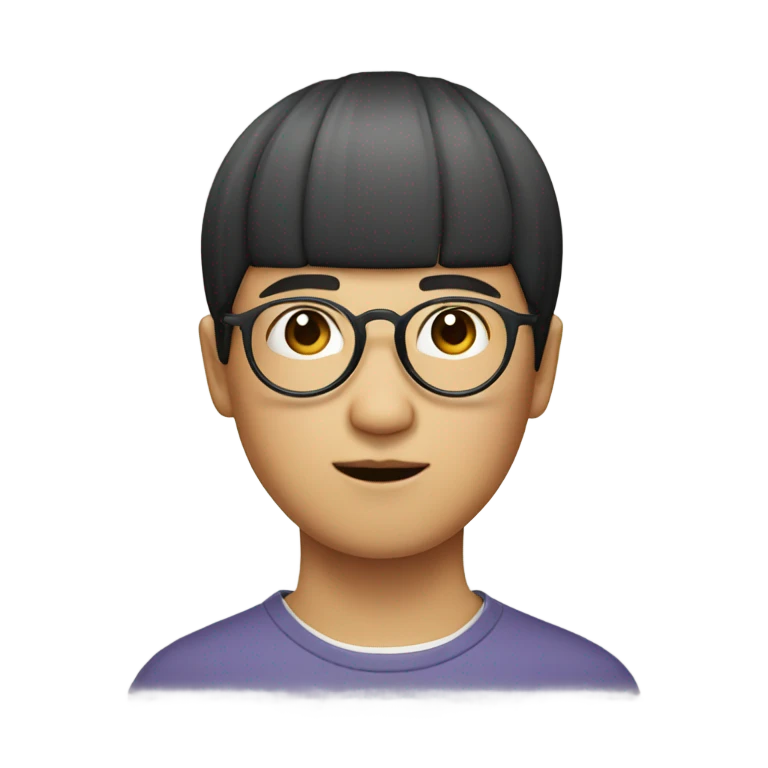 Asian guy with a bowl cut and circular glasses emoji