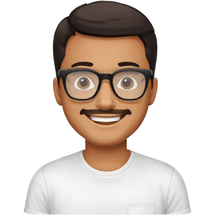portrait of adult man, wearing a t-shirt, square glasses, smiling face emoji