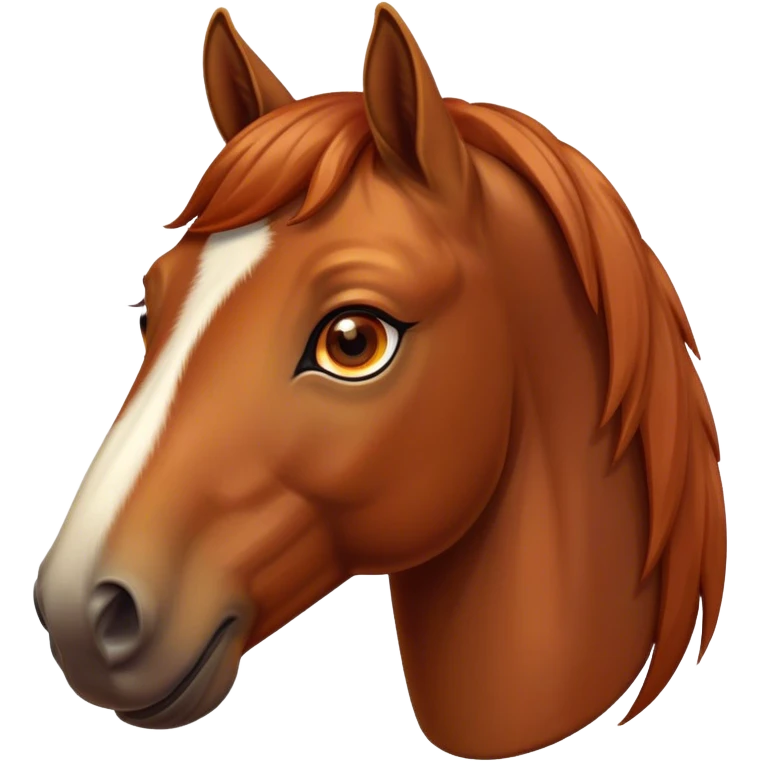 Cinematic Cute Chestnut Horse Portrait Emoji, Head tilted playfully and inquisitively, showcasing a glossy chestnut fur with a vibrant sheen and gentle, expressive amber eyes, Simplified yet irresistibly adorable features, highly detailed, glowing with a warm, friendly glow, high shine, affectionate and spirited, stylized with a touch of whimsy, bright and endearing, soft glowing outline, capturing the essence of a mischievous yet loving horse, so playful it feels like it could prance out of the screen and into your arms! emoji