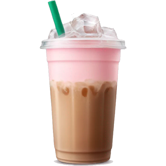 light pink starbucks ice coffee with ice cubes emoji