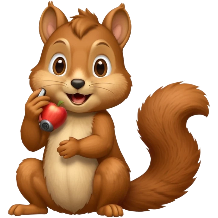 squirrel talking on a phone, mouth open as if speaking, apple style emoji emoji