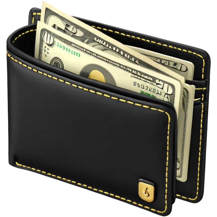 Rich emoji style black leather wallet with dollar bills, luxury money vibe, premium 3D emoji, ultra clean, high detail, no background
 emoji