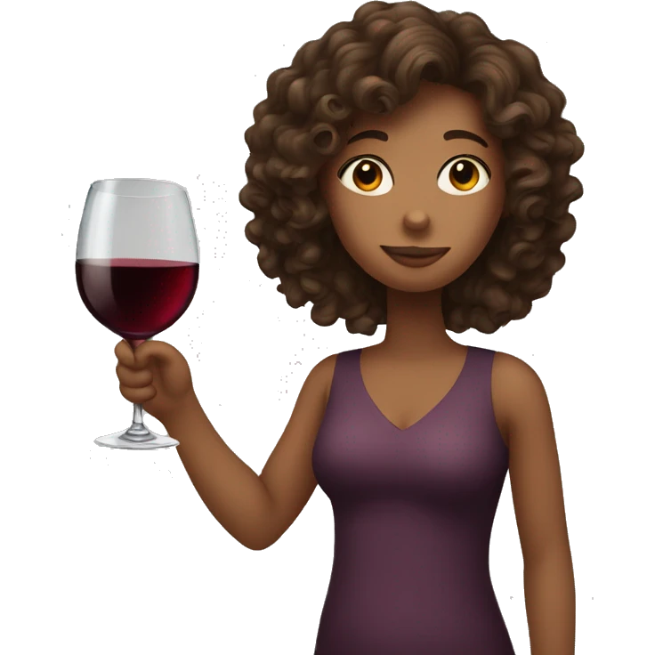 Girl with curly brown hair drinking a glass of wine  emoji