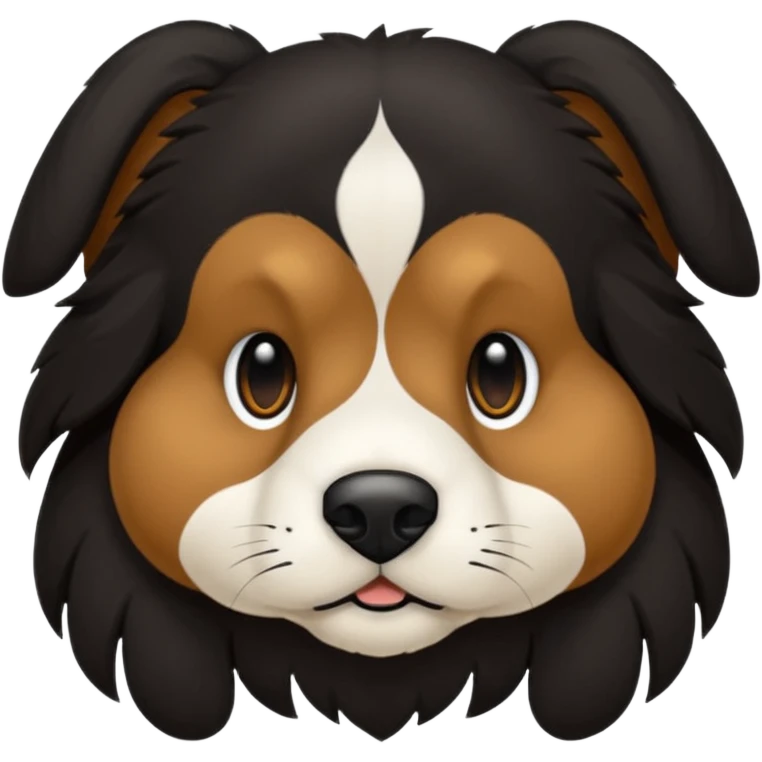 haz un perro negro con las patas y el ozico blancos toques marrones mucho pelo y ojos marrones emoji