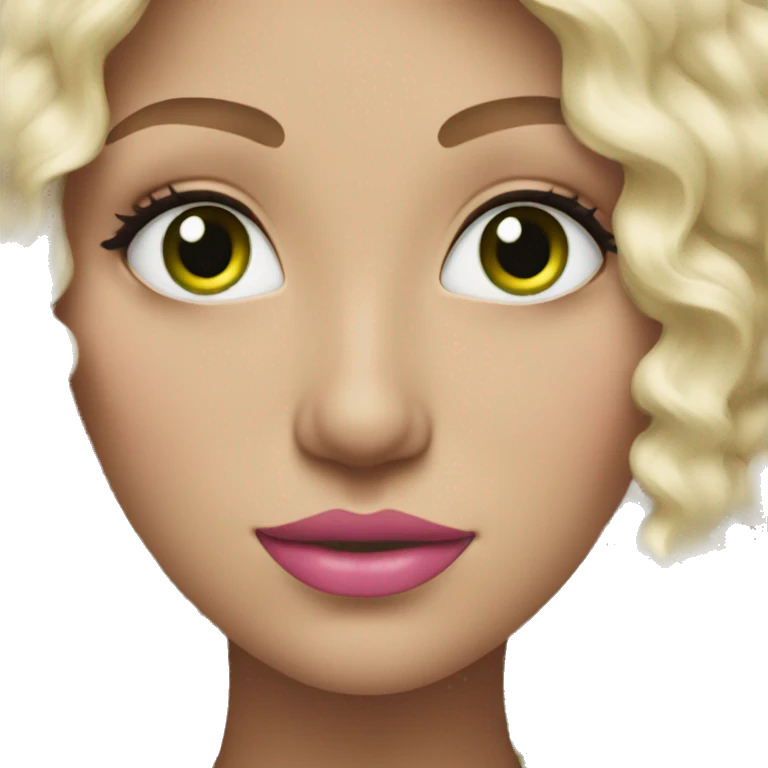 White woman with green eyes, pink lips, blond curly hair emoji