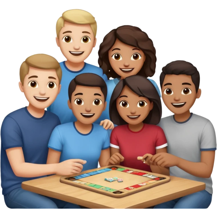 Four friends playing board game emoji