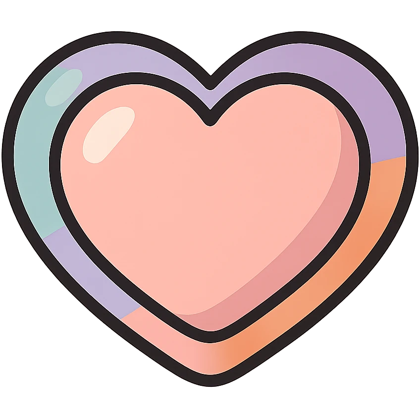 plump heart with very short bottom, icon-color-outlined style, no stripes or decoration, only shape, detailed shadows and highlights, thin clean contours, soft rounded shapes, pastel palette #98B5BC, #B5B3C1, #C9A3C9, #E4C0CA, #F7DCD1, #F7C0AA, modern Japanese pop art and sticker aesthetic, soft lighting, transparent background emoji