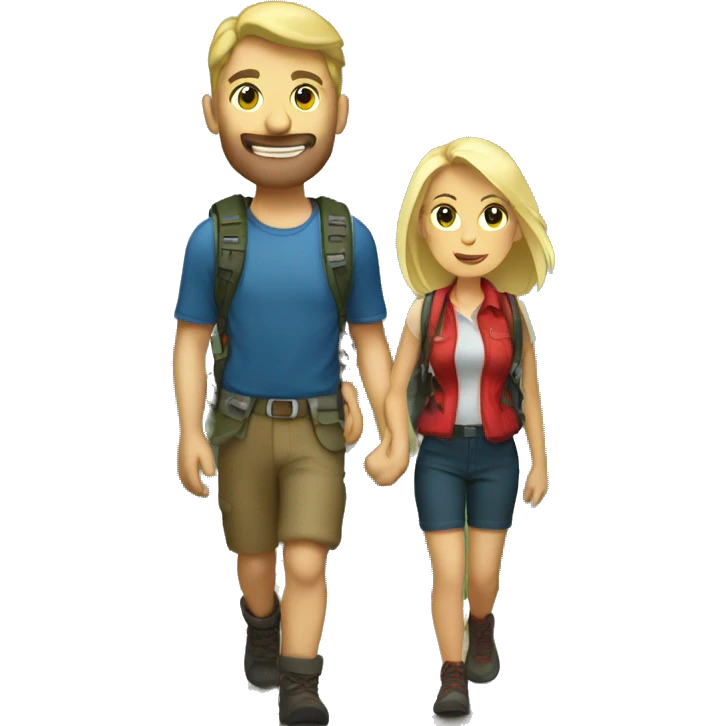 Brunette hiking woman with a blonde hiking man  emoji
