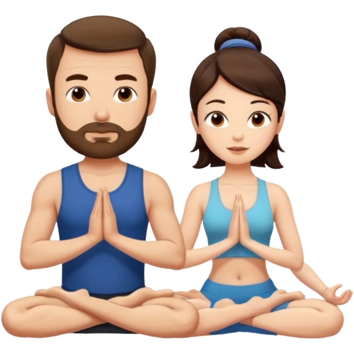 scottish man with stubble, brunette woman doing yoga emoji