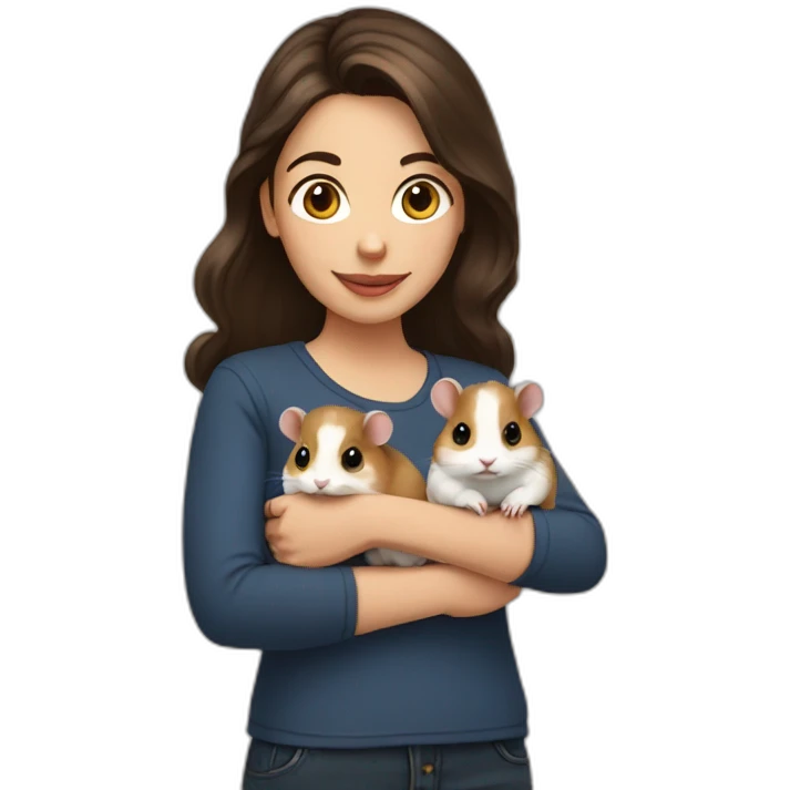 Brunette holding 2 hamsters emoji